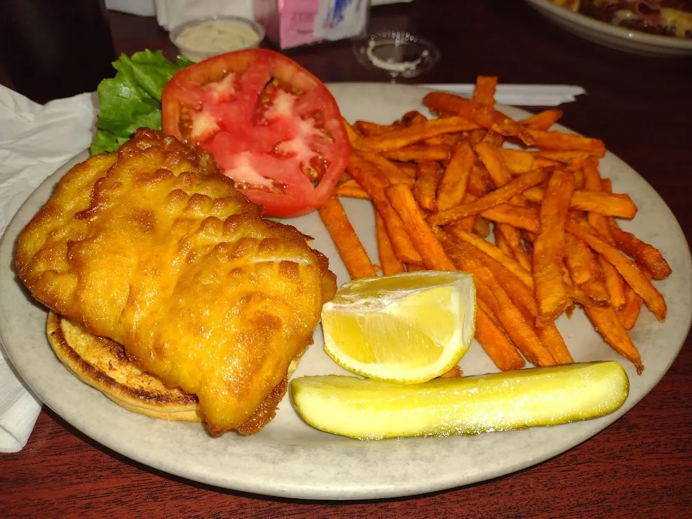 Fried Cod Sandwich and Sweet Potato Fries